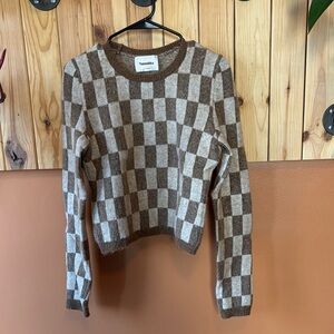 Nanushka Brown and Cream Checkered Alpaca Blend Sweater